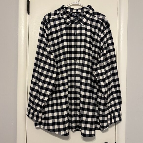 Lands End Womens Plus B/W Buffalo Check Button-Front Flannel Shirt Top 26W/3X - Picture 1 of 9